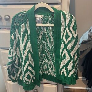 Anthropologie Green and White Geometric Cardigan